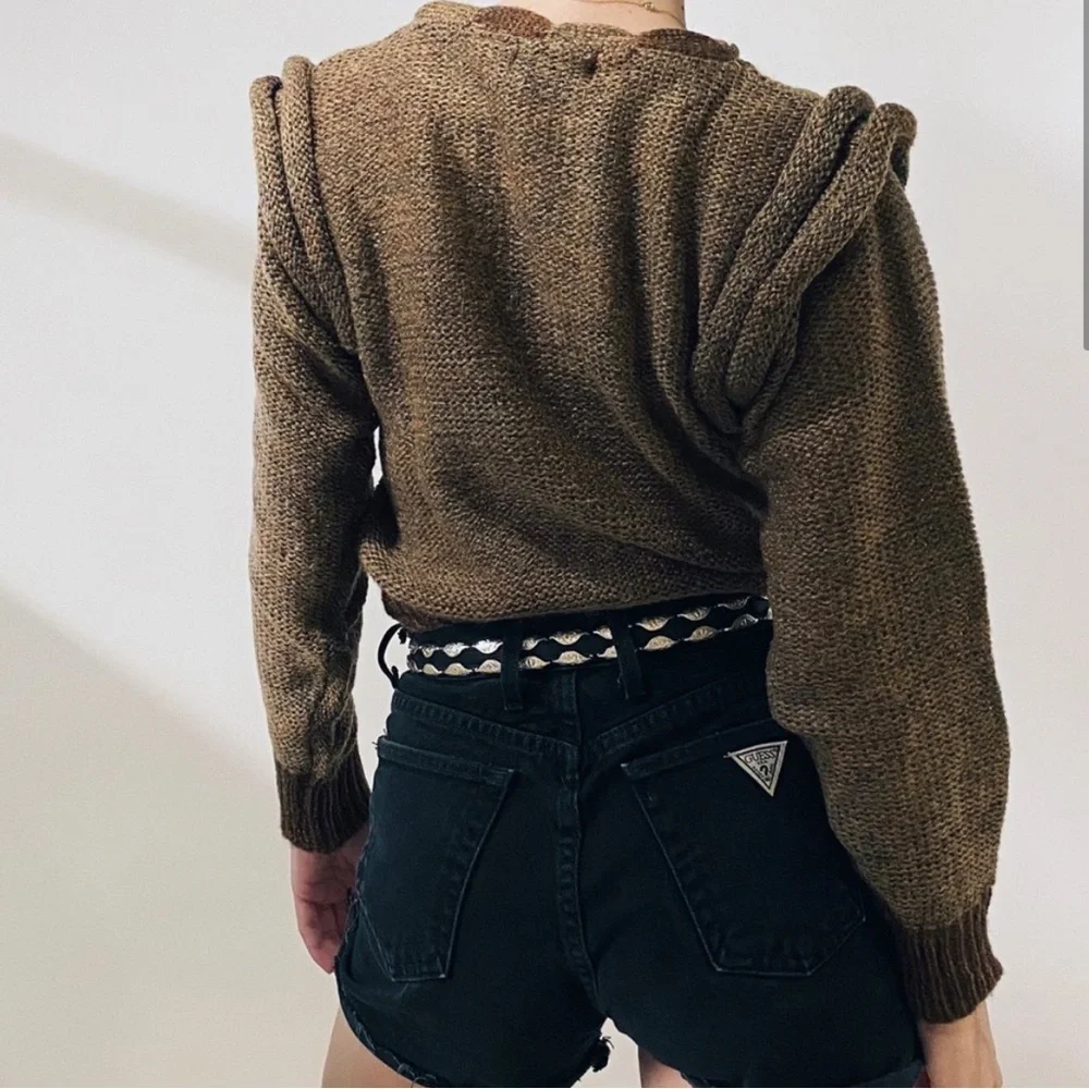 NEW Women’s Vintage Maori Bee Sweater Brown Leather Patchwork HandKnit - Picture 3 of 11